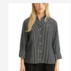Chico's Blouse Women's Size XL (3) Black / White Stripes Button Up Cuff Sleeves